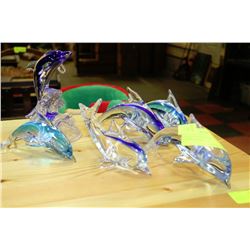 COLLECTION OF SIX ART GLASS DOLPHIN FIGURES