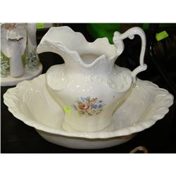 MILK GLASS BOWL WITH HAND PAINTED VASE