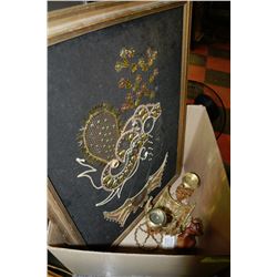 BOX WITH DANESI ARTS VASE,JEWEL EYED DOG,BLACK