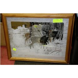 WINTER SCENE WITH DEER MIRRORED FRAMED PICTURE