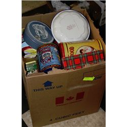 LARGE ESTATE BOX WITH COLLECTABLE TINS