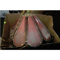 BRASS AND DUSTY ROSE GLASS HANGING LAMP