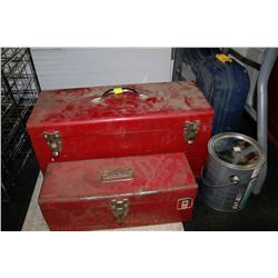 LARGE & SMALL RED METAL TOOLBOX WITH CASE OF