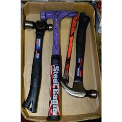 BOX W/3 NEW HAMMERS & NAIL PULLER