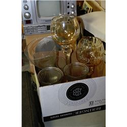 BOX OF GLASSES AND VASES
