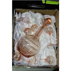 BOX OF VINTAGE LIQUOR DECANTER AND 5 GLASSES