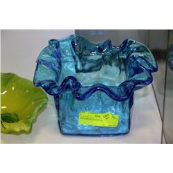 SQUARE BLUE ART GLASS DISH