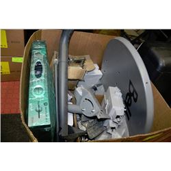 BOX W/SATELITE SYSTEM AND RECEIVER PARTS,