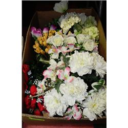 LARGE BOX OF SILK FLOWERS & POTTED SETS