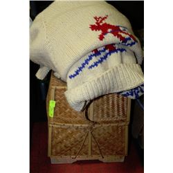 WICKER BASKET WITH TWO "UGLY SWEATERS"