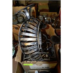 2-BOXES WITH HOUSEHOLD DECOR,PLATE STANDSS,WINE