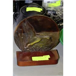 1940'S DUCK IN CATTAILS LARGE ROUND BRONZE &