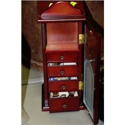 CHERRY WOOD JEWELLERY BOX W/ HIDDEN DRAWERS