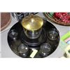 Image 1 : LARGE LAZY SUSAN FONDUE WITH BRASS LIDDED DIP BOWL