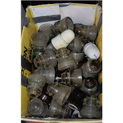 BOX OF INSULATORS SOME MARKED WITH CPR