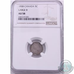 1908 Large 8 Canada 5-cent NGC Certified AU-58