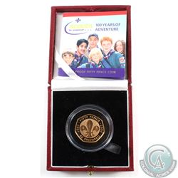 1907-2007 100th Anniversary of the Scouts 22K Gold Royal Mint 50 Pence Proof Coin. Coin weighs 15.5 