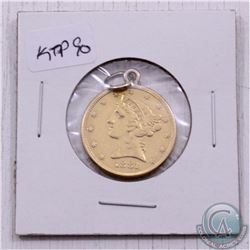 1881 USA $5 Gold with a Jewellery Loop Mounted on the rim. Coin is .900 Fine and contains 0.242 oz o