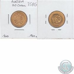 1915 Austria 20 Corona Gold Coin. This .900 gold coin contains .1960oz of gold.