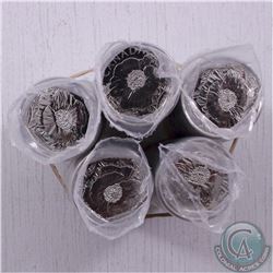 Lot of 5 x 2015 NON COLOURED Poppy 25-Cents Original Roll of 40 pcs.