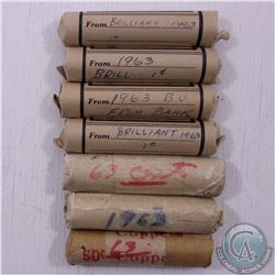Estate lot of 7 x 1963 1ct Canada rolls. Coins appear to be mint state. 7 rolls