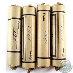 Estate lot of 4 x 1951 George VI Canada 1-cent rolls of 50pcs as stated on holder. Sold as is, No Re