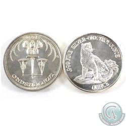 1776-1976 USA Bicentennial Silver 1oz. & 1973 World Trade  .999 Fine Silver One troy ounce.  2pcs (N