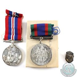 World War II Canada silver medals & General Service Pin. 3 pcs.