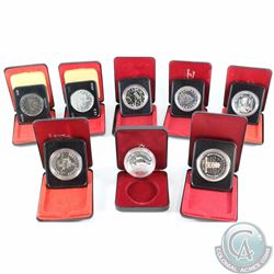 RCM Lot; Cased silver commemorative dollars from 1972 to 1979. 8pcs.