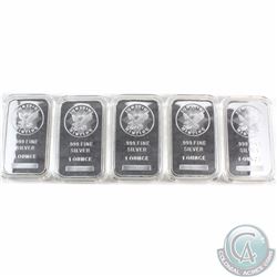 Sunshine 1oz. .999 Fine Silver bars in plastic square capsules. 5pcs. No Tax
