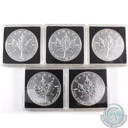 5 x 2012 Canada $5 Silver Maple Leafs in square deluxe capsules. 5pcs. (no tax)