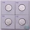 Image 1 : Lot of 4x 1959-1962 Canadian 25-cent coins. The dates you will receive are: 1959, 1960, 1961, and th