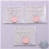 Image 1 : Lot of 3x 1999-2001 Canadian 1-cent ICCS Certified coins in Red Numismatic BU MS-67 condition.  The 