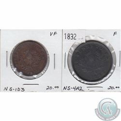 Pair of 1832 Thistle tokens Nova Scotia Half Penny and Penny. 2pcs.