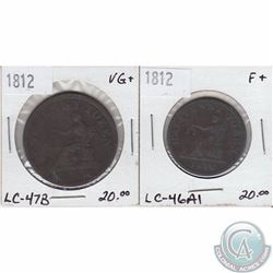 Pair of 1812 tokens. LC-46A1 and LC-47B as marked on holders. 2pcs