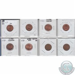 8 x Errors and Varieties on Canada 1-cents.  As indicated on holders, please view picture. 8pcs