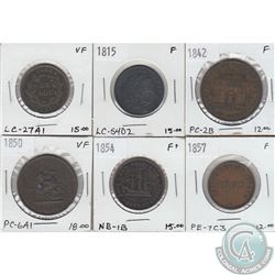 Mixed lot of bank tokens. Oldest date 1815. As per holders grades are Fine to VF. 6pcs