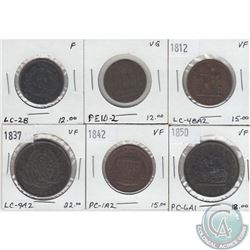 Mixed lot of bank tokens. Oldest date 1812. As per holders grades are VG to VF. 6pcs