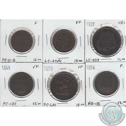 Mixed lot of bank tokens. Oldest date 1837. As per holders grades are VG to VF. 6pcs