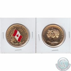 Canada's own flag enamelled colour and Victoria and Elizabeth Tokens. Gold Coloured. 2pcs