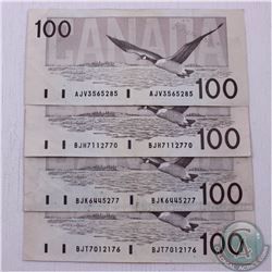 Complete signature type set of the 1988 Bird Series $100.00.  Included are four 1988 $100.00 notes; 