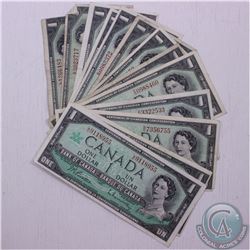 Group lot of 13 different 1967 $1.00 notes with 13 different prefix's all in average circulated cond