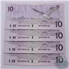 Image 1 : 4 x 1989 $10.00 notes with consecutive serial numbers in UNC Condition.
