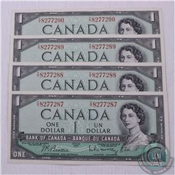 4 x 1954 $1.00 notes with consecutive serial numbers in Almost UNC Condition.