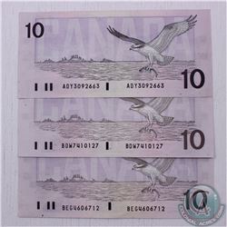 Complete signature type set of the 1989 $10.00 note.  You will receive three 1989 $10.00 notes; one 