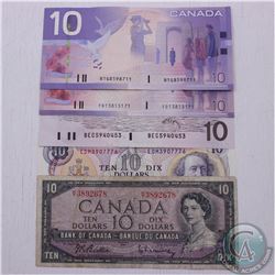 Run of five $10.00 notes from the Bank of Canada in average circulated condition.  You will receive 