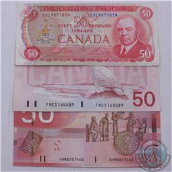 Run of three $50.00 notes from the Bank of Canada in average circulated condition.  You will receive