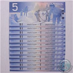 12 x 2002 $5.00 notes with consecutive serial numbers in UNC Condition.