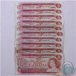 10 x 1974 $2.00 notes in average circulated condition.