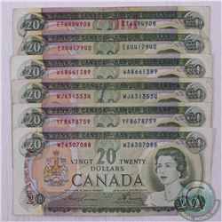 6 x 1969 $20.00 notes in average circulated condition.